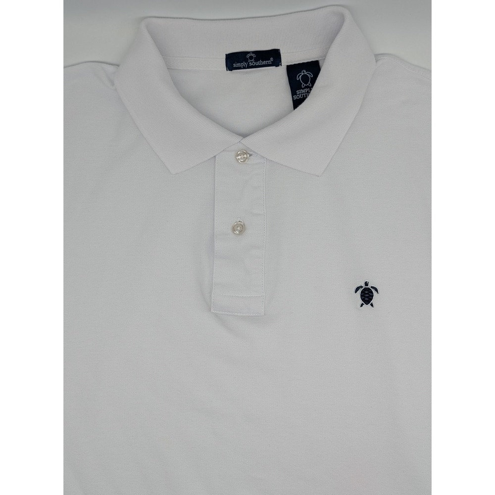 Simply Southern Mens XL White Short Sleeve‎ Polo Shirt Turtle Summer Boat Beach